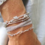 Feines Häkel Armband in 'Netzoptik' mit grau-silber schimmernden Glasperlen – Bild 2